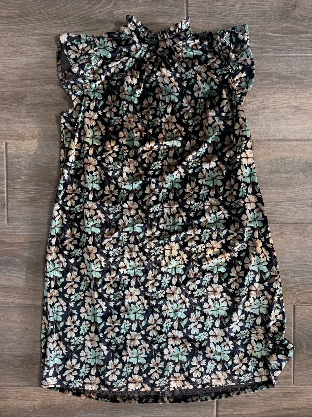 Floral Mock Neck Shift Dress in Black and Mint